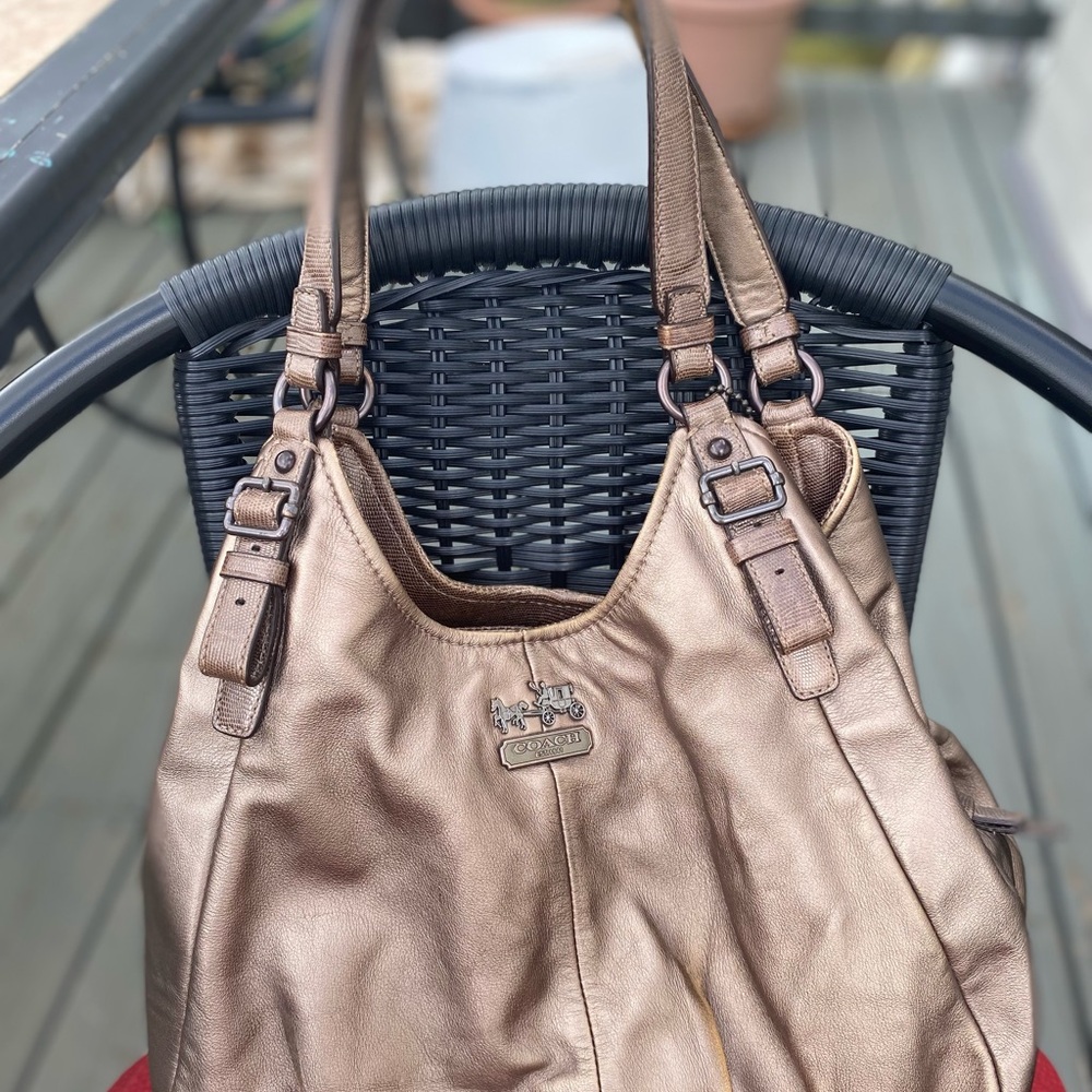 Coach Brown Shoulder Bag with Metallic Accents